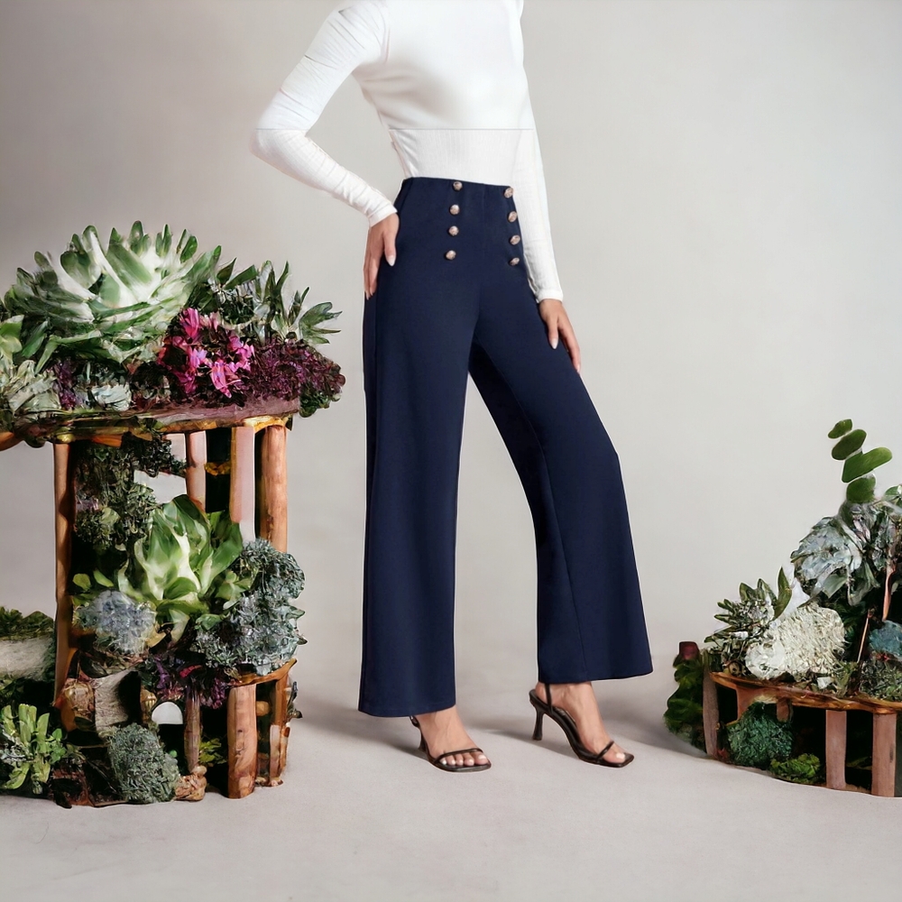 New Sailor Casual Wide Leg Pants with gold  front Buttons 👖 💙⛴️